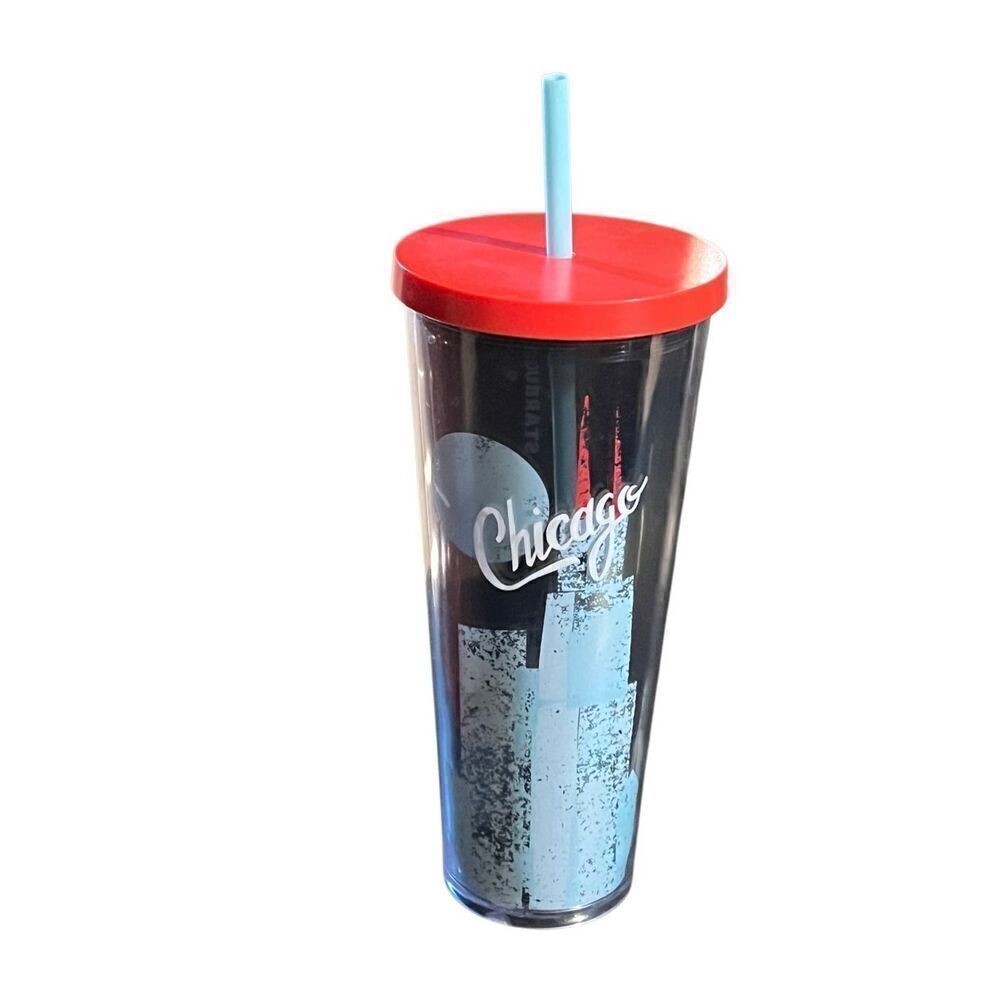 Starbucks Chicago Blue Skyline 24oz Venti Acrylic Cold Travel Mug Tumbler